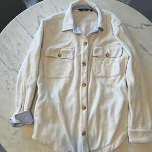 Vineyard Vines Cream Shirt Jacket with Tan Accents